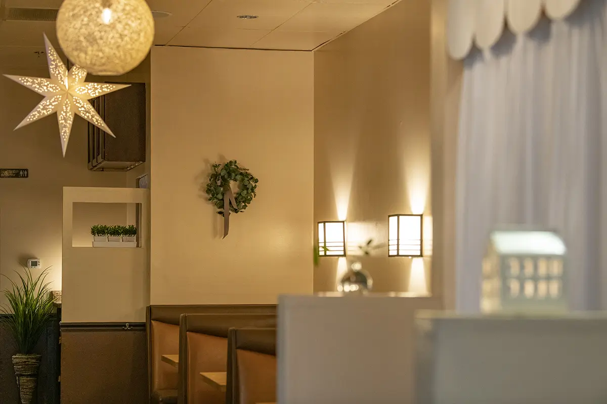 Restaurant booths and wall decor with star light